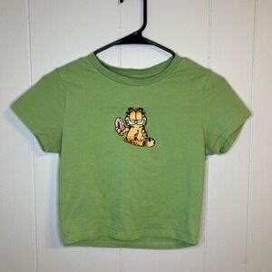 Garfield Donut Crop Top Nickelodeon Green Cartoon Graphic Y2K‎ Tee Medium
